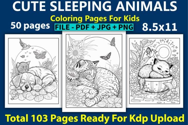 Animals sleeping coloring page