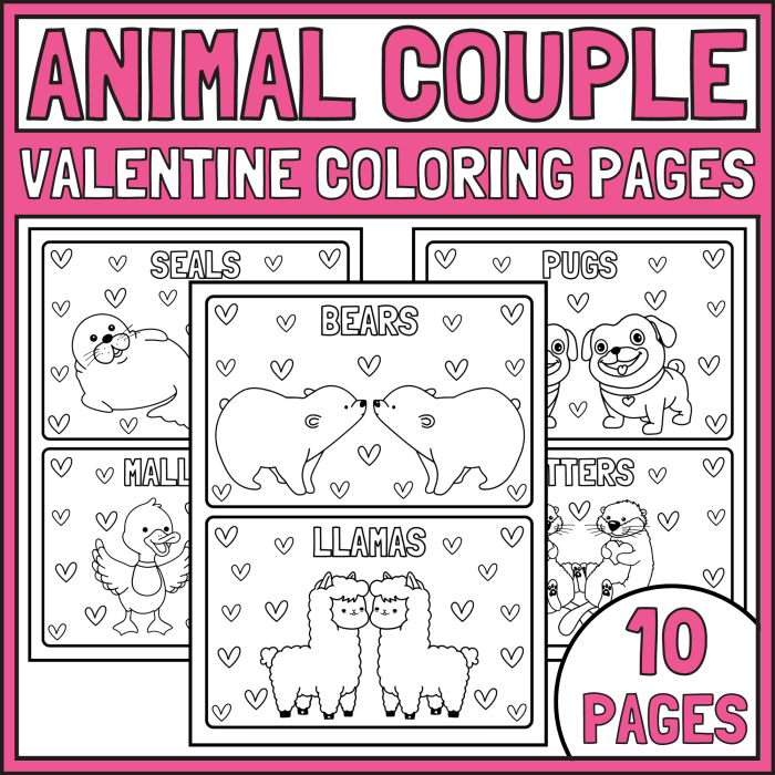 Animal valentine coloring page