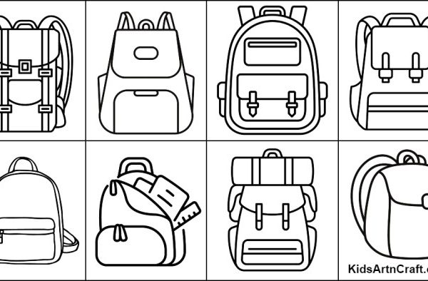 Animals with backpacks coloring page