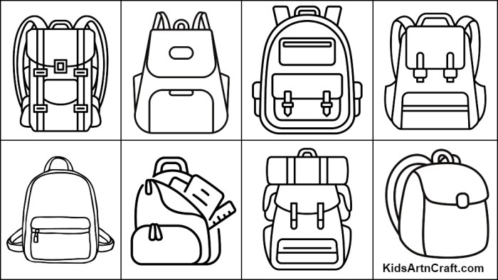 Animals with backpacks coloring page