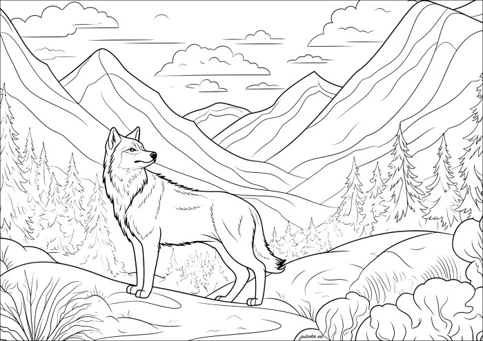 Animal coloring pages realistic wolf