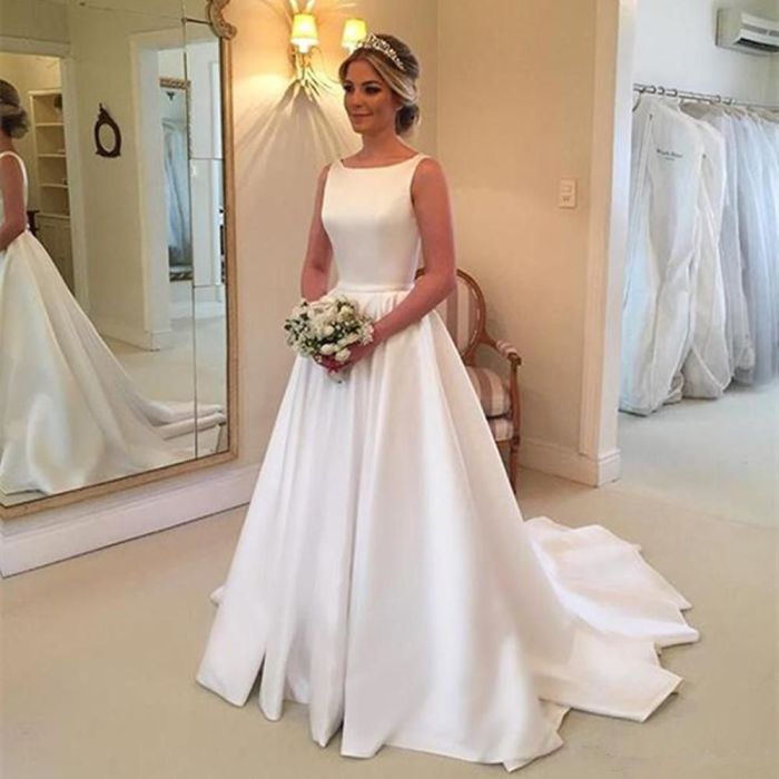 High neck sleeveless wedding dress