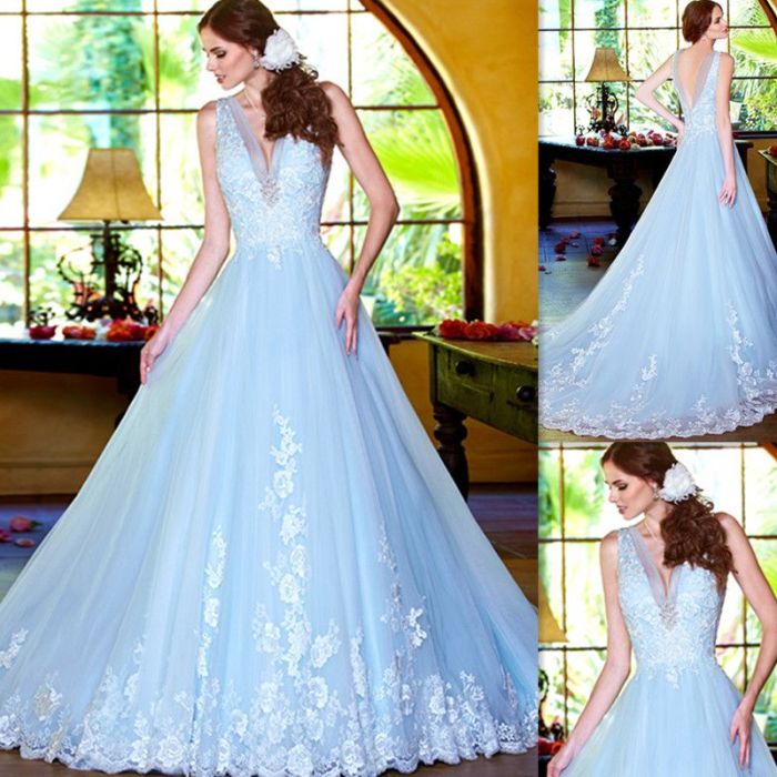 Sky blue wedding dress