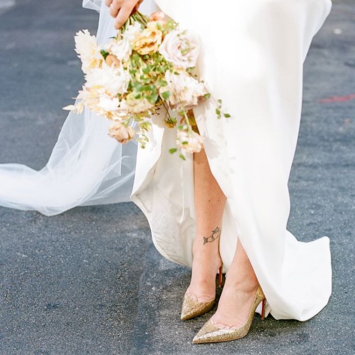 Gold shoes wedding dress