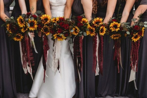 Wedding dresses with sunflowers