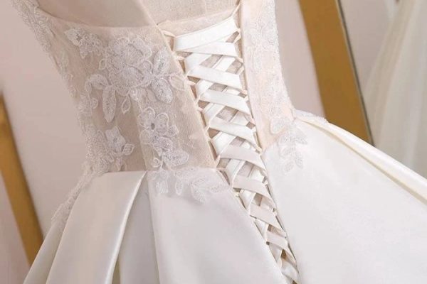 Satin wedding dress with lace