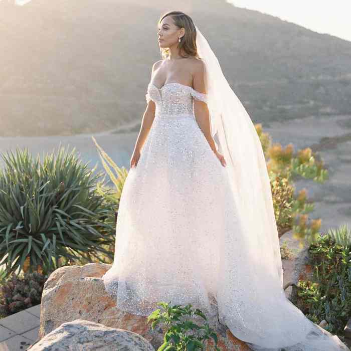 Off the shoulder aline wedding dress